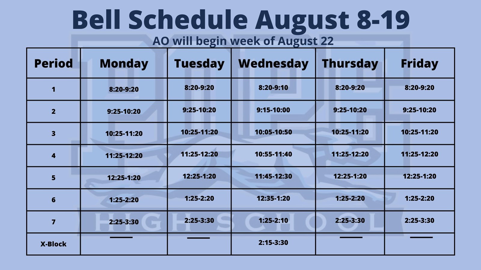Bell Schedule Aug 8-19